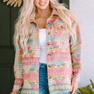 Multicolor Western Aztec Print Button Flap Pocket Shacket