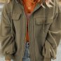 Green Flap Pocket Drawstring Hood Zip Up Jacket