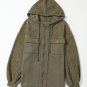 Green Flap Pocket Drawstring Hood Zip Up Jacket