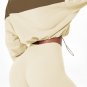 Beige Color Block Drawstring Cropped Athleisure Jacket