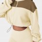 Beige Color Block Drawstring Cropped Athleisure Jacket