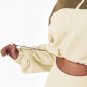 Beige Color Block Drawstring Cropped Athleisure Jacket