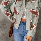 Casual Sequined Football Patch Ribbed Cotton Jacket