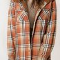 Orange Plaid Pattern Sherpa Lined Hooded Shacket
