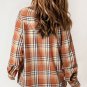Orange Plaid Pattern Sherpa Lined Hooded Shacket