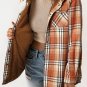Orange Plaid Pattern Sherpa Lined Hooded Shacket