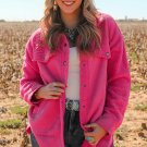 Bright Pink Faux Suede Sherpa Patchwork Button-up Shacket