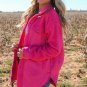Bright Pink Faux Suede Sherpa Patchwork Button-up Shacket