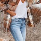Brown Plaid Flap Pockets Shacket