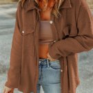 Brown Contrast Flap Pockets Relaxed Shacket