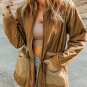 Brown Stitching Quilted Drawstring Jacket