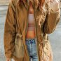 Brown Stitching Quilted Drawstring Jacket