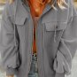Gray Flap Pocket Drawstring Hood Zip Up Jacket