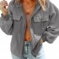 Gray Flap Pocket Drawstring Hood Zip Up Jacket