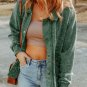 Green Vintage Washed Flap Pocket Button Shacket