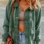 Green Vintage Washed Flap Pocket Button Shacket