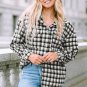 Black Plaid Print Chest Pockets Buttoned Tunic Shacket