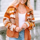 Brown Quilted Patch Pockets Aztec Furry Jacket