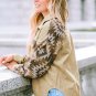 Khaki Aztec Print Patchwork Frayed Edge Corduroy Jacket