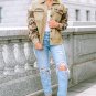 Khaki Aztec Print Patchwork Frayed Edge Corduroy Jacket