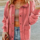 Fiery Red Vintage Washed Flap Pocket Button Shacket