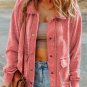 Fiery Red Vintage Washed Flap Pocket Button Shacket