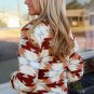Fiery Red Western Aztec Buttoned Zipper Pockets Fleece Jacket