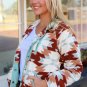 Fiery Red Western Aztec Buttoned Zipper Pockets Fleece Jacket