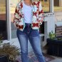 Fiery Red Western Aztec Buttoned Zipper Pockets Fleece Jacket