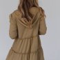 Khaki Tiered Ruffled Zip-Up Drawstring Hooded Jacket