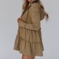 Khaki Tiered Ruffled Zip-Up Drawstring Hooded Jacket