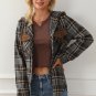 Contrast Hooded Drawstring Plaid Shacket