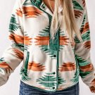 Multicolour Western Aztec Snap Buttoned Fleece Jacket