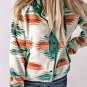 Multicolour Western Aztec Snap Buttoned Fleece Jacket