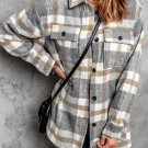 Brown Plaid Print Pocket Women Shacket