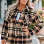 Orange Geometric Plaid Print Pocketed Shacket