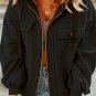 Black Flap Pocket Drawstring Hood Zip Up Jacket
