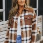 Brown Pocketed Buttoned Plaid Shirt Jacket