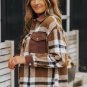 Brown Pocketed Buttoned Plaid Shirt Jacket