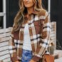 Brown Pocketed Buttoned Plaid Shirt Jacket