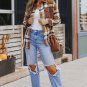 Brown Pocketed Buttoned Plaid Shirt Jacket