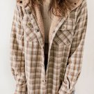 Khaki Plaid Pattern Sherpa Lined Hooded Shacket