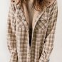 Khaki Plaid Pattern Sherpa Lined Hooded Shacket