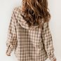 Khaki Plaid Pattern Sherpa Lined Hooded Shacket