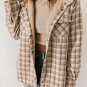Khaki Plaid Pattern Sherpa Lined Hooded Shacket