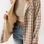 Khaki Plaid Pattern Sherpa Lined Hooded Shacket