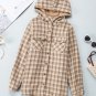 Khaki Plaid Pattern Sherpa Lined Hooded Shacket