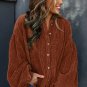 Coffee Textured Corduroy Puff Sleeve Shacket