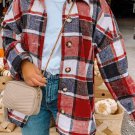 Fiery Red Hooded Plaid Button Front Shacket