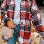 Fiery Red Hooded Plaid Button Front Shacket